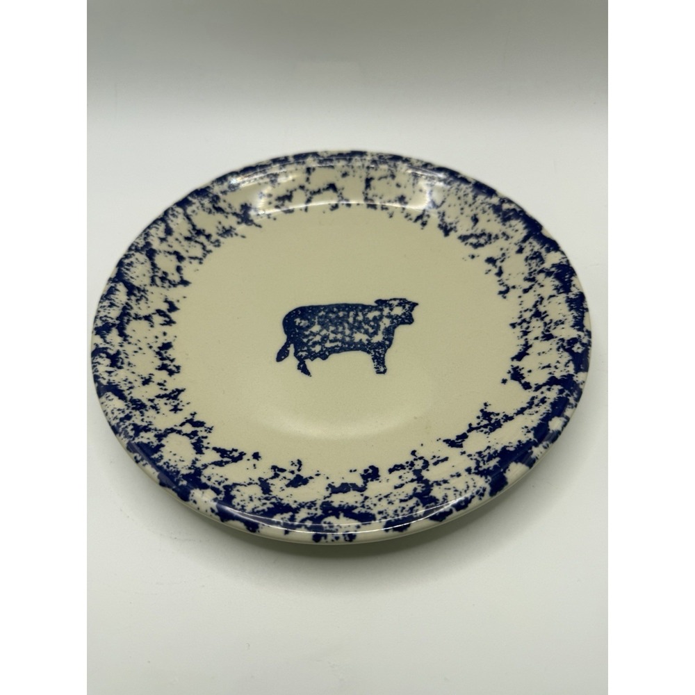 5 Folk Craft By Tienshan Blue Sponge Farm Animals Plate 7.5"